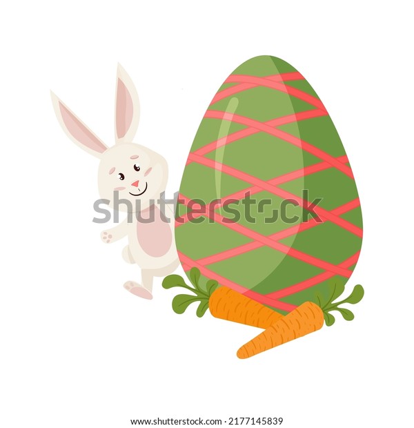 Bunny Character Peeks Out Egg Carrots Stock Vector Royalty Free