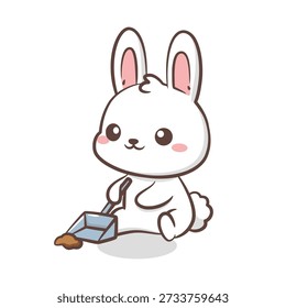The bunny character performs chores by sweeping up a small pile of dirt. Excellent for teaching kids about housework, cleanliness, and responsibility.
