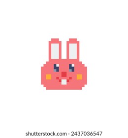 Conejito personaje pixel art estilo plano, Feliz Pascua, cabeza de conejo rosa aislado ilustración vectorial. Diseño de elementos para pegatinas, logotipo, bordado, aplicación móvil. Activos de videojuegos.