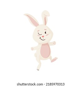 Bunny Character. Winks and Smile Funny, Happy Easter Cartoon Rabbit.