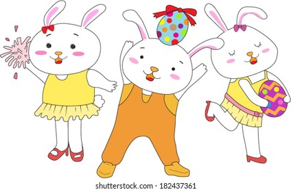 Bunny Cheerleader Team with Easter Egg