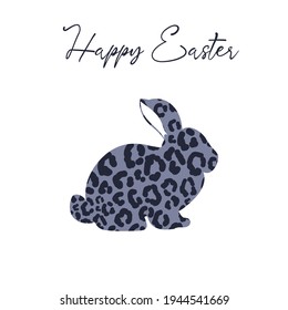 Bunny cheetah print blue silhouette Easter card t shirt illustration.