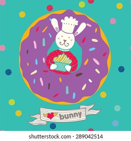 Bunny chef. Cute vector postcard.