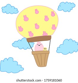 Bunny and chick balloon together