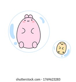 Bunny and chick with burbubble