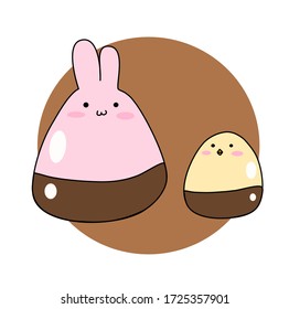 Bunny and chick with chocolate