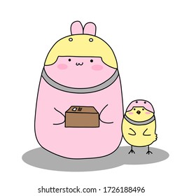 Bunny and chick with delivery