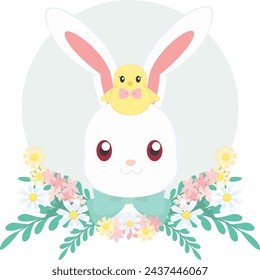 Bunny and Chick with Flower