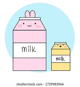 Bunny and chick with milk