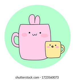 Bunny and chick with mug