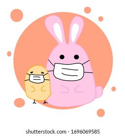 Bunny and chick protect themself 