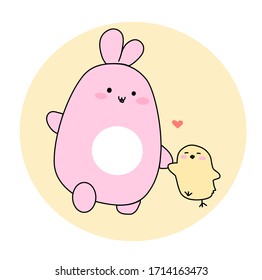 Bunny and chick walk together