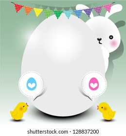 Bunny, chicks and bunting flags in an Easter theme.