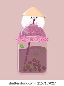 Bunny in a Chinese hat, on a jar of coctail.For stickers on branded coctails, scrubbooking, drawing on clothes