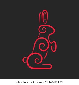 Bunny chinese style with twirl and spiral in outline