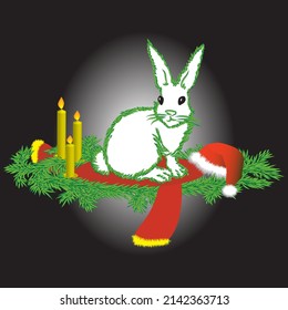 Bunny Chinese symbol of the New Year 2023 illustration on black.