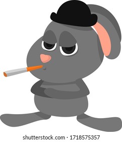 Bunny with cigarette, illustration, vector on white background