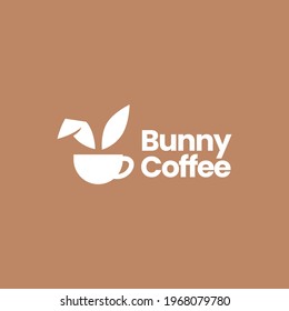 bunny coffee cup drink hare rabbit cafe logo vector icon illustration