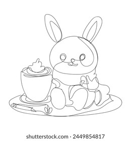 bunny with coffee one line art design