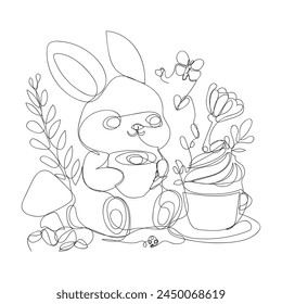 Bunny with coffee one line art vector design style,
bunny one line art, coffee with bunny one line art 
