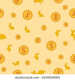 Bunny coin hunt adventure enchanted garden digital background illustration playful colorful fun whimsical environment fantasy concept
