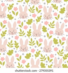 Bunny color seamless vector pattern