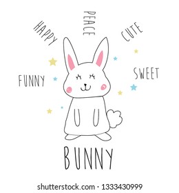 bunny color star text girl tee illustration art vector 