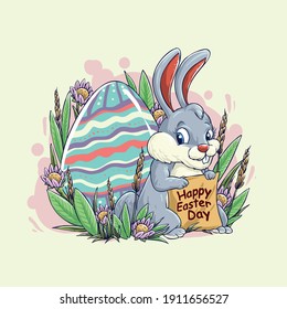 Hasen- und farbiges Ei feiern Ostertag Vektorgrafik