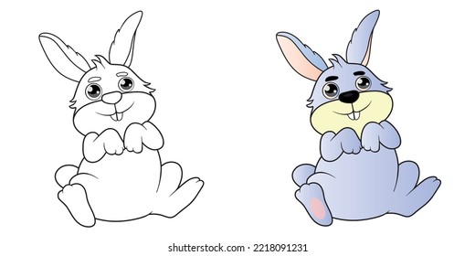 Bunny coloring book, Vector illustration rabbit color and black and white, Rabbit print
