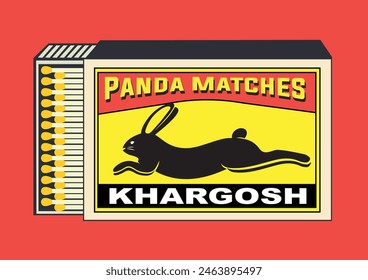 Bunny, coney, cony, hare, lagomorph, lapin, lighter belonging, lighter can, matchbox art, matches vector illustration. Vintage, antique retro style packaging. Indian art old style design