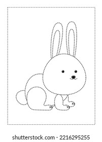 Bunny continue the pattern with pen, dotted line practice worksheet for preschoolers