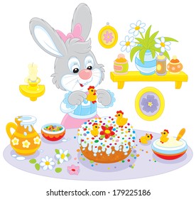 Bunny cooks a holiday cake to Easter