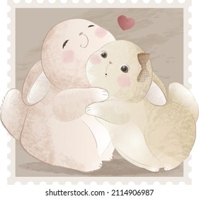 Bunny Couple Hug Each Other