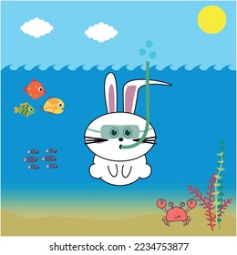 Bunny and Crab Under the Sea Illustration