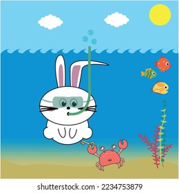 Bunny and Crab Under the Sea Illustration