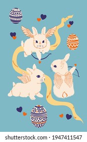 Bunny cupid cute with easter eggs valentine