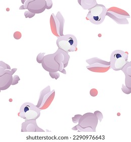 Bunny. Cute Childish Seamless Pattern in Cartoon Style. Background for Wallpaper, Textile Design, Gift Wrap, Fabric, Cover.