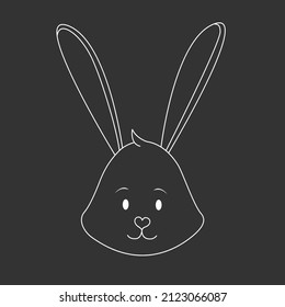 Bunny cute in doodle style, vector illustration. Rabbit animal graphic sketch, isolated element on black background. Funny character for print and design. Easter holiday hand drawn from line