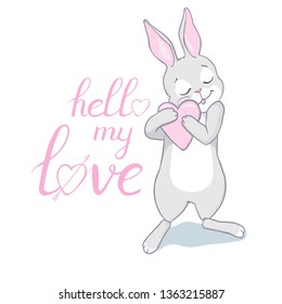 Bunny cute print. Hare fashion child vector. Cool and lovely rabbit illustration for nursery t-shirt, kids apparel, invitation, simple child design