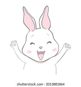 Bunny cute print. Sweet baby boy shower card. Hare fashion child vector. Cool and lovely rabbit illustration for nursery t-shirt, kids apparel, invitation, simple scandinavian child design