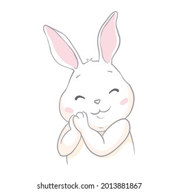 Bunny cute print. Sweet baby boy shower card. Hare fashion child vector. Cool and lovely rabbit illustration for nursery t-shirt, kids apparel, invitation, simple scandinavian child design