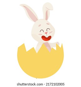 Bunny. Cute Smile Rabbit into Broken Egg.