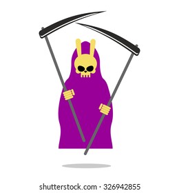 Bunny death purple cloak and Scythe. Grim Reaper  with  rabbit Skull.
