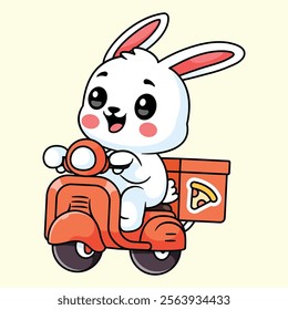 a bunny is delivering pizza using a vespa