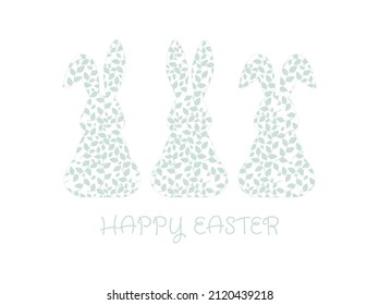 Bunny design element with seamless pattern. Illustration for postcard, poster, sticker, pattern. Easter bunny, rabbits. Cute animal silhouette, vector design element.