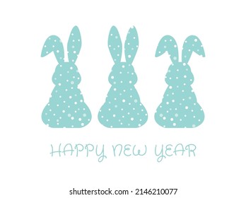 Bunny design element with seamless pattern. Illustration for postcard, poster, sticker, pattern. New Year bunny, rabbits, hare. Cute animal silhouette, vector design element.