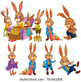 Bunny in different actions illustration