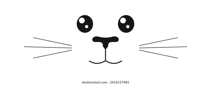 Bunny, dog or cat muzzle with eyes, nose, mouth and whisker. Masquerade costume elements. Signboard design for pet grooming and bathing salon or domestic animals store. Vector graphic illustration