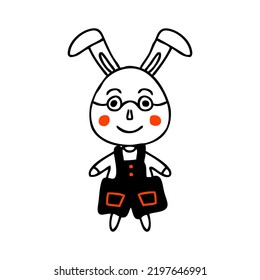 Bunny doodle in cartoon style isolated on white background. Vintage nature vector graphic. Funny design element. 


