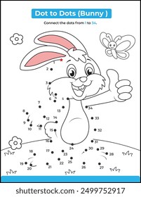 Bunny Dot To Dot worksheet for kids. Connect the dots by numbers, draw the cartoon rabbit. 